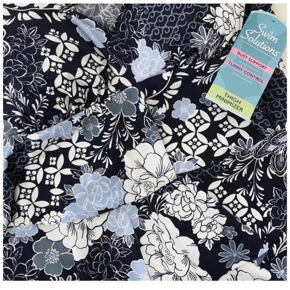 Swim Solutions Womens Blue Printed Tiered Fauxkini One Piece Swimsuit sz 10 NWT - Picture 3 of 5